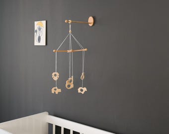 Handcrafted Wooden Wall Mount Mobile Arm – Space-Saving Nursery Decor, Customizable Holder