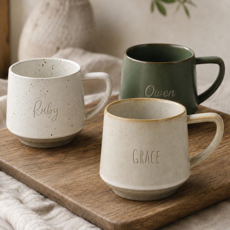 🎁 Custom Mug With Name, Personalized Handmade Ceramic Mug, Tea Coffee Mug, Father's Day Gift, Mug Engraved Gift, Custom New Home Gift