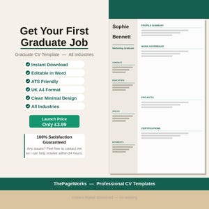 Graduate CV Template UK | First Job Resume (Instant Download)