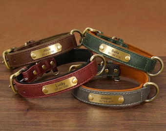 Collar de cuero personalizado para perro con placa de nombre grabada, collar de cuero personalizado para mascotas, collar ajustable y duradero para perros, regalo para perros, mascota