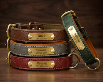 Collar de cuero personalizado para perro con placa de nombre grabada, collar de cuero personalizado para mascotas, collar ajustable y duradero para perros, regalo para perros, mascota