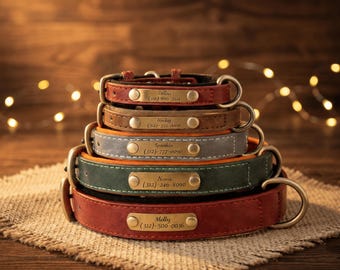 Collar de cuero personalizado para perro con placa de nombre grabada, collar de cuero personalizado para mascotas, collar ajustable y duradero para perros, regalo para perros, mascota