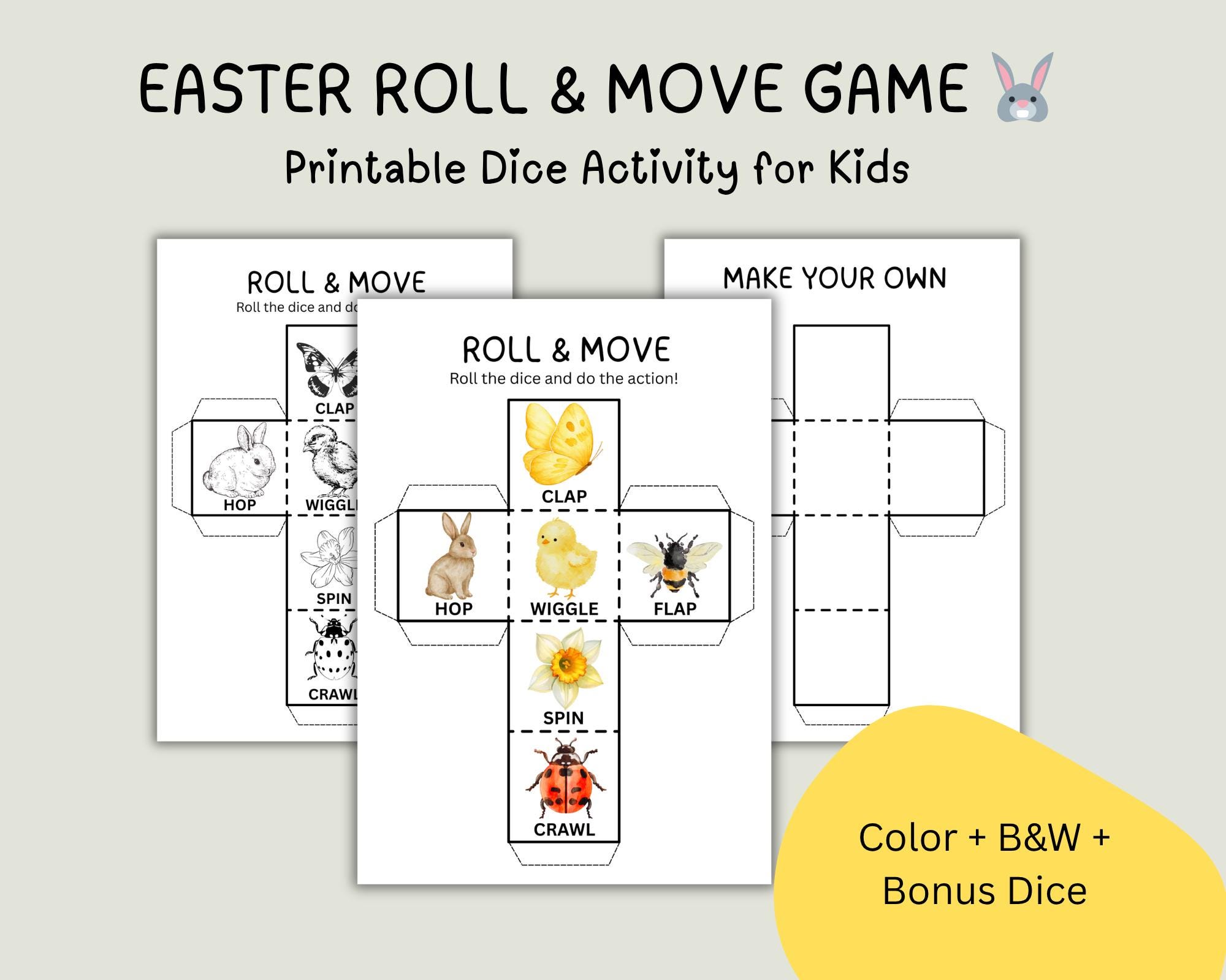 Easter Roll and Move Dice Game | Printable Preschool Activity (digital ...