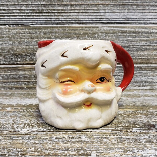 Vintage Winking Santa Claus Mug, 1960s Inarco Japan, Blinking Santa Ceramic Cups, Christmas Coffee Tea Cup, Hot Chocolate, Vintage Christmas