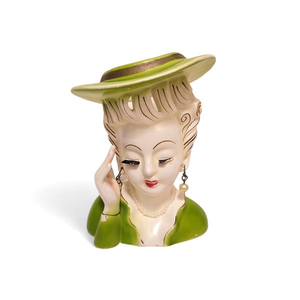 1950s Vintage Lady Head Vase, Tilso Headvase Woman Bust Planter, Japan Handcrafted Porcelain, Mid Century Modern, Vintage Home Decor