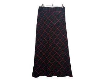 Vintage Tailor B Moss Skirt, Black & Red Window Pane Plaid Maxi, Dark Academia Whimsygoth, Preppy Ivy League Long Skirt, Vintage Clothing