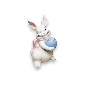 Vintage Atlantic Mold Bunny Figurine, Ceramic White Rabbit, Winking Bunny with Dyed Easter Egg, Peter Cottontail, Spring Holiday Decoration