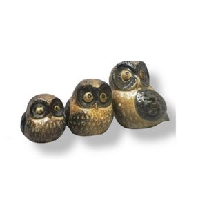 1960s Vintage Owl Family Figurines, Mid Century Woodland Big Eyed Birds, Japan Stoneware, Earthy Rustic Owls Home Decor, Vintage Wall Decor image 10