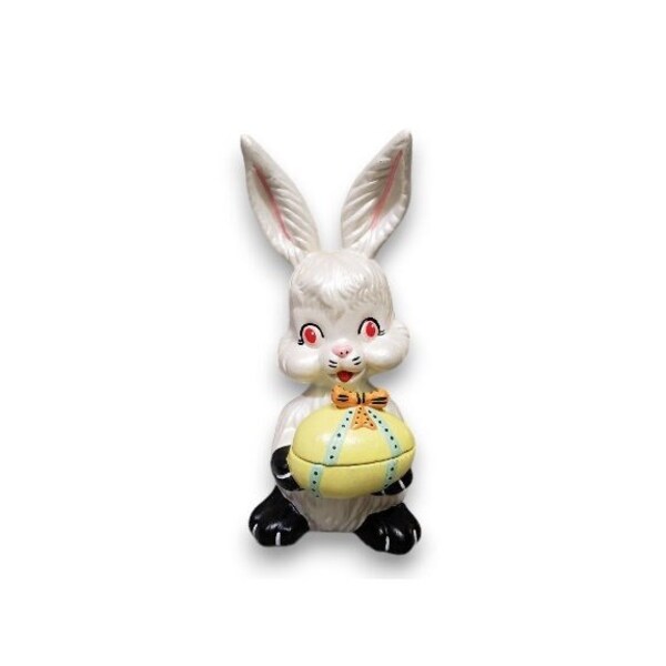 Vintage White Easter Bunny, 1980s Ceramic Rabbit, Decorated Egg Trinket Box, Spring Home Decor, Easter Decorations, Vintage Holiday