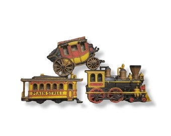 1970s Vintage Wild West Train & Stagecoach Steam Engine Wall Hanging, Nursery Childrens Wall Decor, Retro Kids Room, Homco Vintage Home