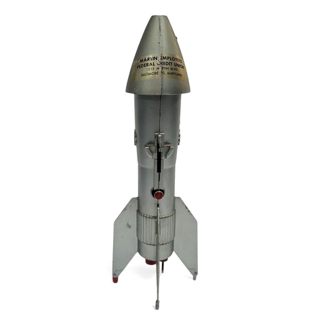 Vintage Astro Mfg Rocket Mechanical Coin Bank + KEY 1957 Berzac Cast ...