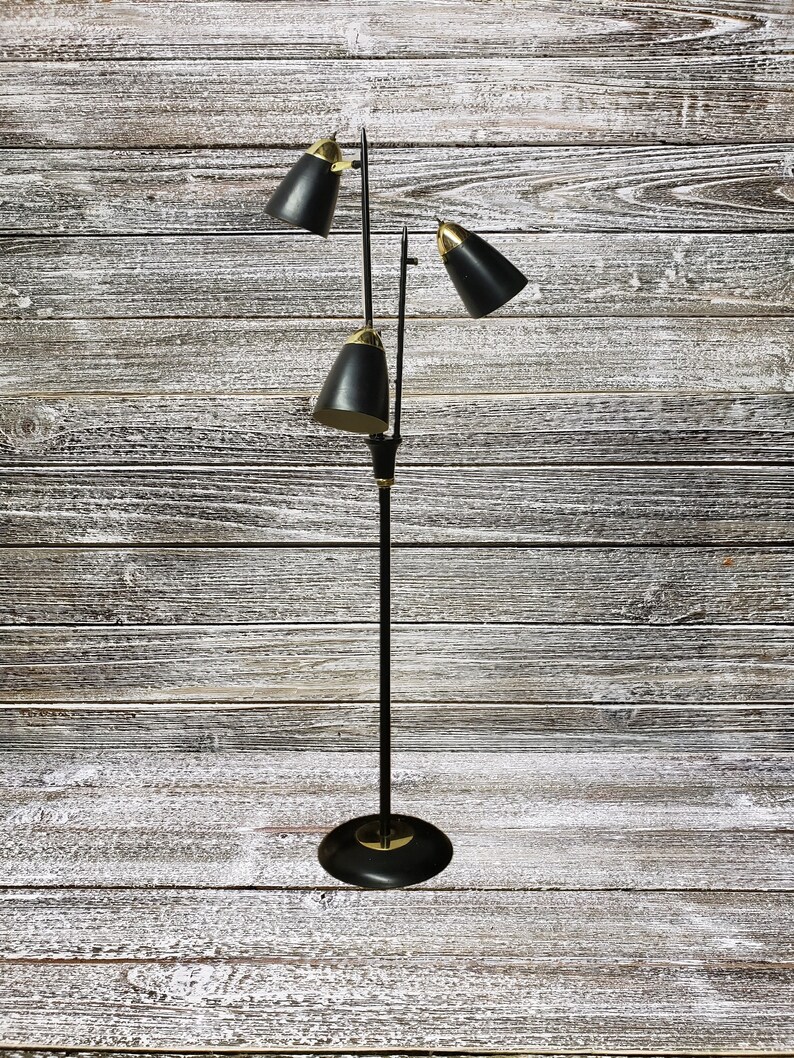 Vintage Black Bullet Floor Lamp 1950 S Mid Century Modern Lighting Triennale Gerald Thurston For Lightolier 3 Cone Pole