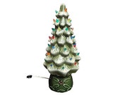 Vintage Christmas Tree - Ceramic Christmas Tree, Snow Covered Branches, Holly, Light Up Xmas Tree, Holiday Table Top Tree Light, WORKING