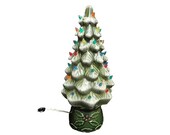 Vintage Christmas Tree - Ceramic Christmas Tree, Snow Covered Branches, Holly, Light Up Xmas Tree, Holiday Table Top Tree Light, WORKING