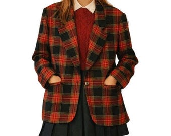 Vintage Haberdashery Leslie Fay Wool Plaid Blazer, Preppy Ivy League Classic Tailored Academia Jacket