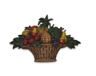 1960s Vintage Fruit Basket Wall Plaque, Mid Century Modern Wall Hanging, Syroco Home Interiors, Homco Made in USA, Boho Retro Home Decor