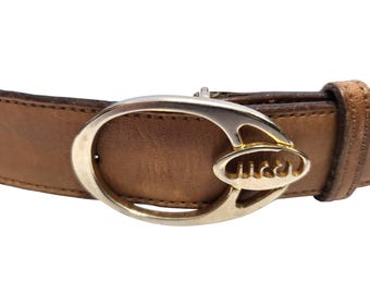 Vintage GUCCI GG Brass Buckle Made in Italy, w/free reversible leather strap Vintage GUCCI Black/Brown Reversible Leather Belt Brass  main image 4
