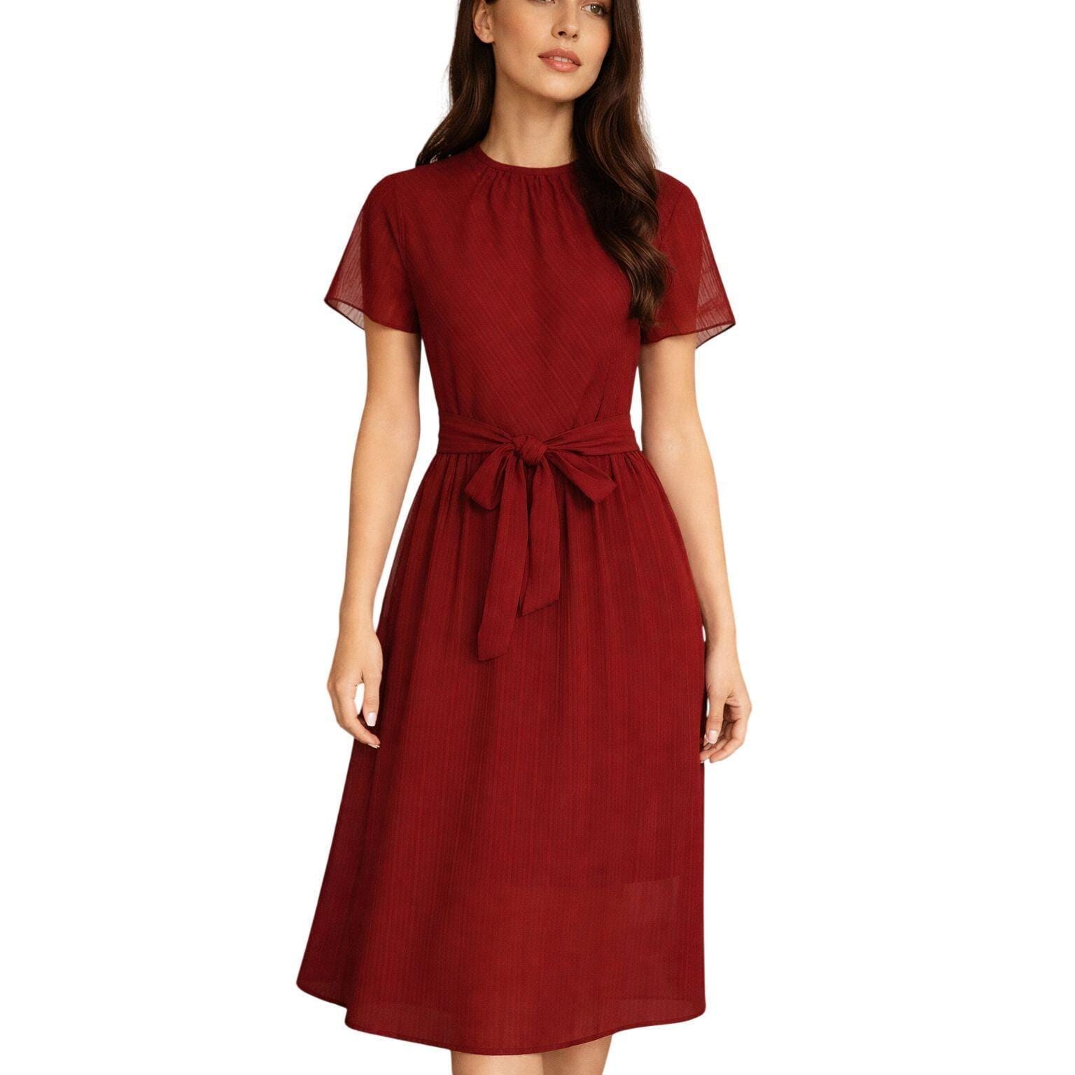 burgundy pin up dress Emelia | Burgundy Puff-Sleeve Skater Mini Dress