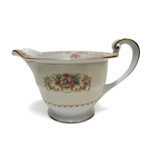1930s Vintage Noritake Fine China Floral Creamer, Gold Trim Floral Mystery Pattern Small Pitcher, Occupied Japan, Formal Dinner Tablesetting
