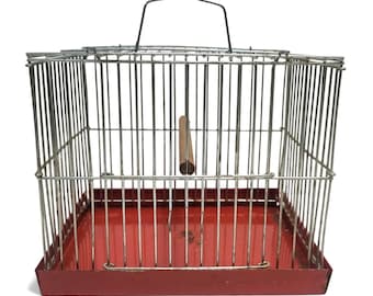 Vintage Travel Birdcage, Metal Wire Carrier, Small Canary Finch Birdhouse