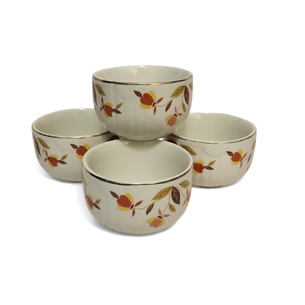 Set of 4 Vintage Hall Autumn Leaf Jewel Tea Radiance Custard Cups, Mary Dunbar Ramekins, Mid Century Modern China, Vintage Kitchen