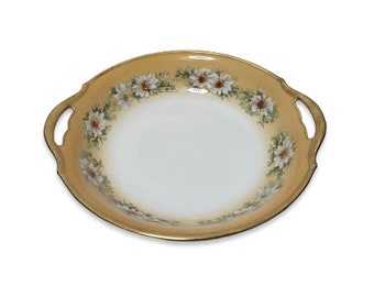 Antique Daisy Chain Charger, Floral 9.5" Serving Dish, T & V Limoges France Gold Double Handle Bowl, Dinnerware, Vintage Kitchen Home Decor