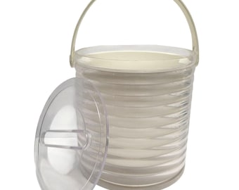 Vintage Lucite Ice Bucket, Sally Designs Clear Ribbed Acrylic Barware USA, 1970s 1980s