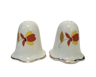 Vintage Hall Autumn Leaf Ruffled D Jewel Tea Salt Pepper Shaker Set, Mary Dunbar, S&P Table Setting Mid Century Modern China Vintage Kitchen