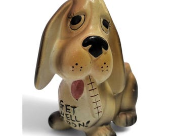 Vintage 1960s Basset Hound “Get Well Soon” Planter, Mid Century Retro Decor