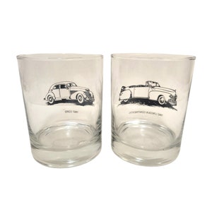 Vintage Classic Car Drink Glasses, Lincoln Continental Auburn Cord Rocks Cocktail Glass, Double Old Fashioned Barware, Mid Century Bar image 5