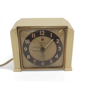 Vintage Telechron Electric Alarm Clock, Bakelite Telalarm Art Deco Bedside Clock, Mid Century Modern, Model 7H91, Vintage Home Decor image 1