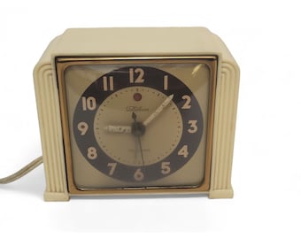 Vintage Telechron Electric Alarm Clock, Bakelite Telalarm Art Deco Bedside Clock, Mid Century Modern, Model 7H91, Vintage Home Decor