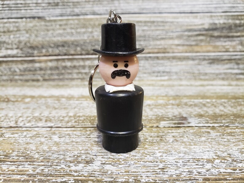 1980s Vintage Fisher Price Little People Keychain, Town Mayor The Westerners, FP Person, Man in Top Hat Key Fob, Keyring Charm, Retro Toys image 2
