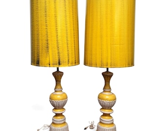 1970s Vintage Ceramic Italian Mid Century Table Lamps & Original Shades, SS Pieri Lighting
