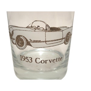 Vintage Dusseau Chevy Car Drink Glasses, 22K Gold Chevrolet Corvette Rocks Cocktail Glass, Double Old Fashioned Barware, Mid Century Bar image 3