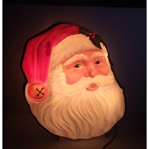 Vintage 1996 Lighted Santa Claus Face, Markee 3D Christmas Decoration, Light Up Holiday Decor, Original Box