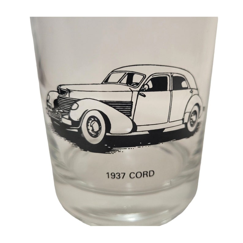 Vintage Classic Car Drink Glasses, Lincoln Continental Auburn Cord Rocks Cocktail Glass, Double Old Fashioned Barware, Mid Century Bar image 2