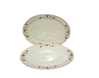 1970s Vintage Hall Jewel Tea Autumn Leaf Oval Servng Platter, Tablesetting, Large 13" China Plates, Made USA, Vintage Kitchen