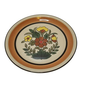 2 Vintage Momoyama Stoneware Plates, Yellow Green Brown Flowers, Floral Pattern, Japan, Farmhouse Dinner Table, Retro Kitchen Place Setting image 2