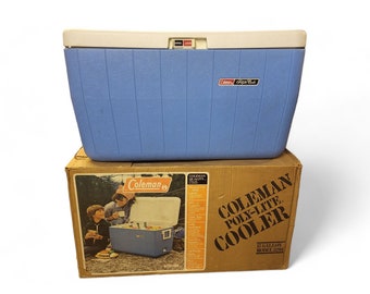 1970s Vintage Coleman Poly-Lite Cooler & Tray, ORIGINAL Box, Insulated Beer Soda Ice Chest, Tailgating Camping Beach Picnic School Sports