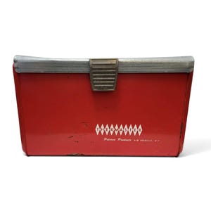 1950s Vintage Thermaster Metal Cooler, Insulated Ice Chest, Red Aluminum, Poloron Products, Made in USA, Camper RV, Tailgating, Outdoor