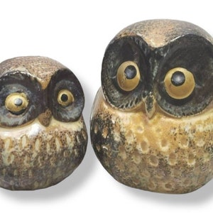 1960s Vintage Owl Family Figurines, Mid Century Woodland Big Eyed Birds, Japan Stoneware, Earthy Rustic Owls Home Decor, Vintage Wall Decor image 2