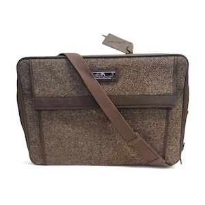 Vintage Jordache Brown Suitcase, 1970s 1980s Hard Soft Luggage Carry-On, Retro Travel Bag, Tweed Style Shoulder Strap, Iconic Jeans