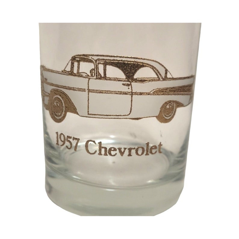 Vintage Dusseau Chevy Car Drink Glasses, 22K Gold Chevrolet Corvette Rocks Cocktail Glass, Double Old Fashioned Barware, Mid Century Bar image 4
