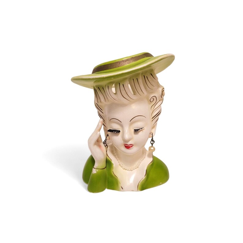 1950s Vintage Lady Head Vase, Tilso Headvase Woman Bust Planter, Japan Handcrafted Porcelain, Mid Century Modern, Vintage Home Decor image 1