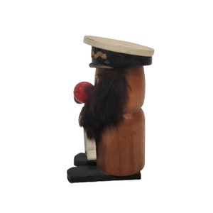 1960s Vintage Scandinavian Ship's Captain Figurine, Kreiss Corp. Nautical Fur Hair Teak Danish Modern Nordic Troll Doll, Vintage Home Decor image 2