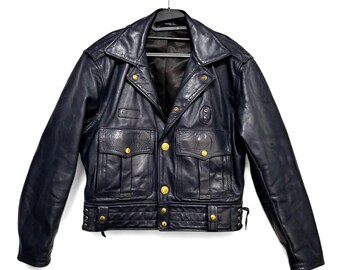 Vintage Leather Motorcycle Police Jacket W/ Talon & Serval Zippers