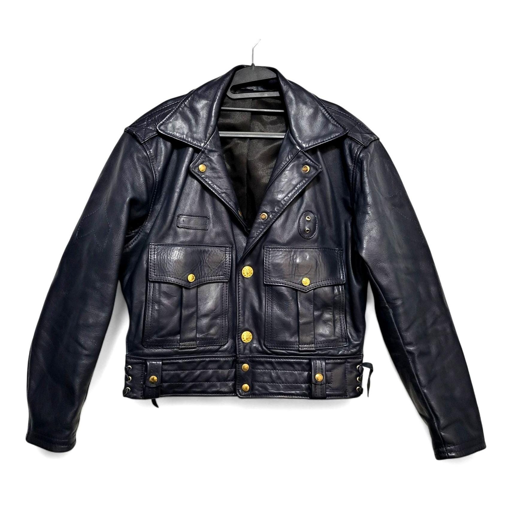 Vintage Police Leather Jacket - Etsy Vintage Police Leather Jacket - Etsy