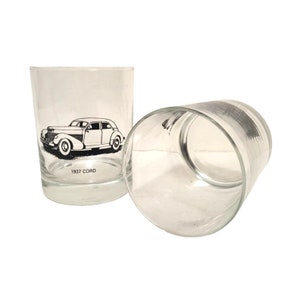 Vintage Classic Car Drink Glasses, Lincoln Continental Auburn Cord Rocks Cocktail Glass, Double Old Fashioned Barware, Mid Century Bar image 4