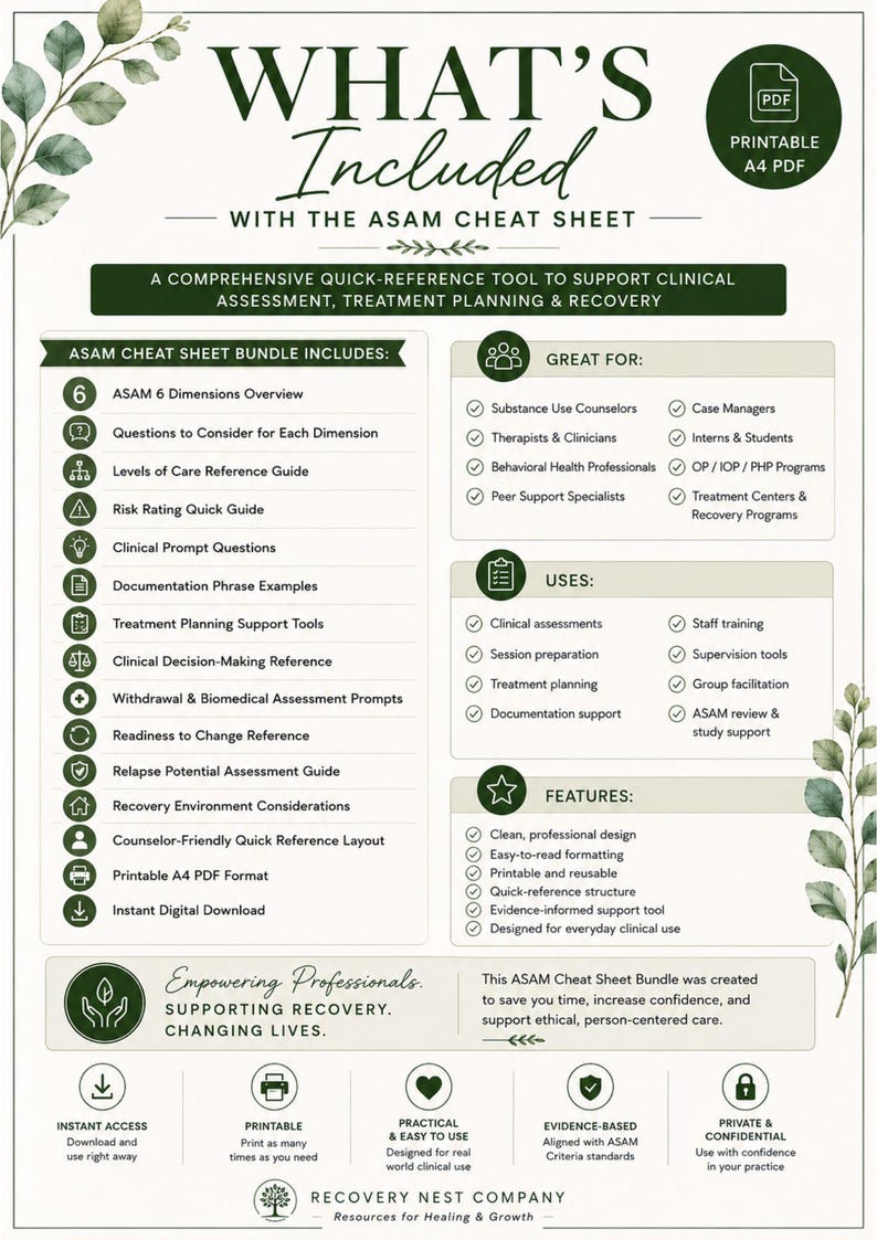 ASAM Cheat Sheet PDF | 6 Dimension Quick Reference | Addiction ...